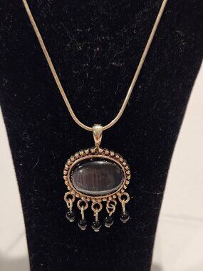 Sterling Silver 925 Black Stone Pendant Necklace